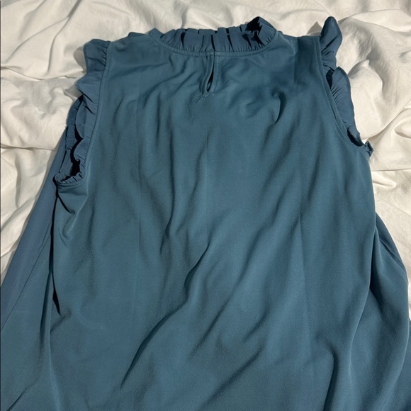 Ann Taylor Teal Ruffle Neck Blouse - Picture 4 of 4